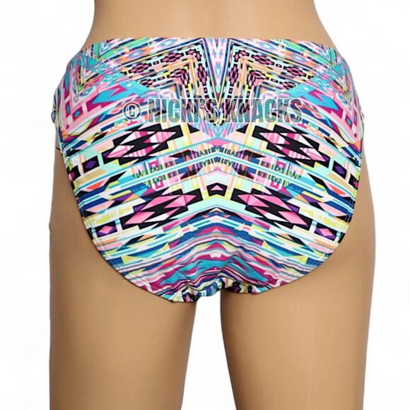 Kenneth Cole Bikini Bottom Tribal Print Shirred Hipster Sash Tab Swimwear Size L - Picture 5 of 9